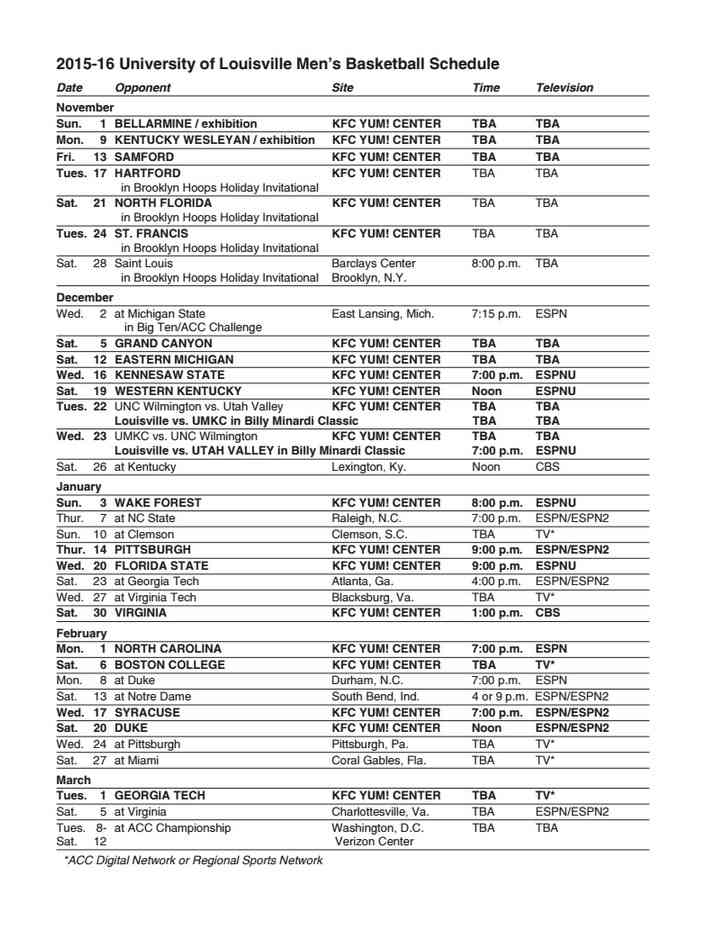Louisville 2015-16 Men’s Basketball Schedule Released – The Crunch Zone