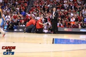 Kevin Ware Injury, Fred Hina Louisville vs. Duke 2013 Regional Final (Elite 8) Photo by Mark Blankenbaker