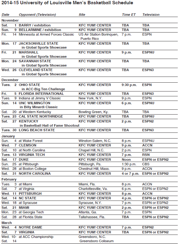 Men's Basketball Schedule