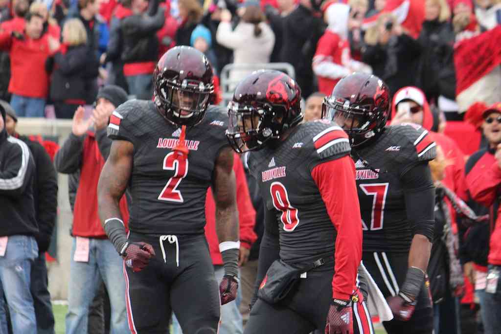 Gerod Holliman Interception Record Single Season with James Sample & Jermaine Reve Louisville vs. Kentucky 11-29-2014 2014 Governor's Cup Photo by Mike Lindsay