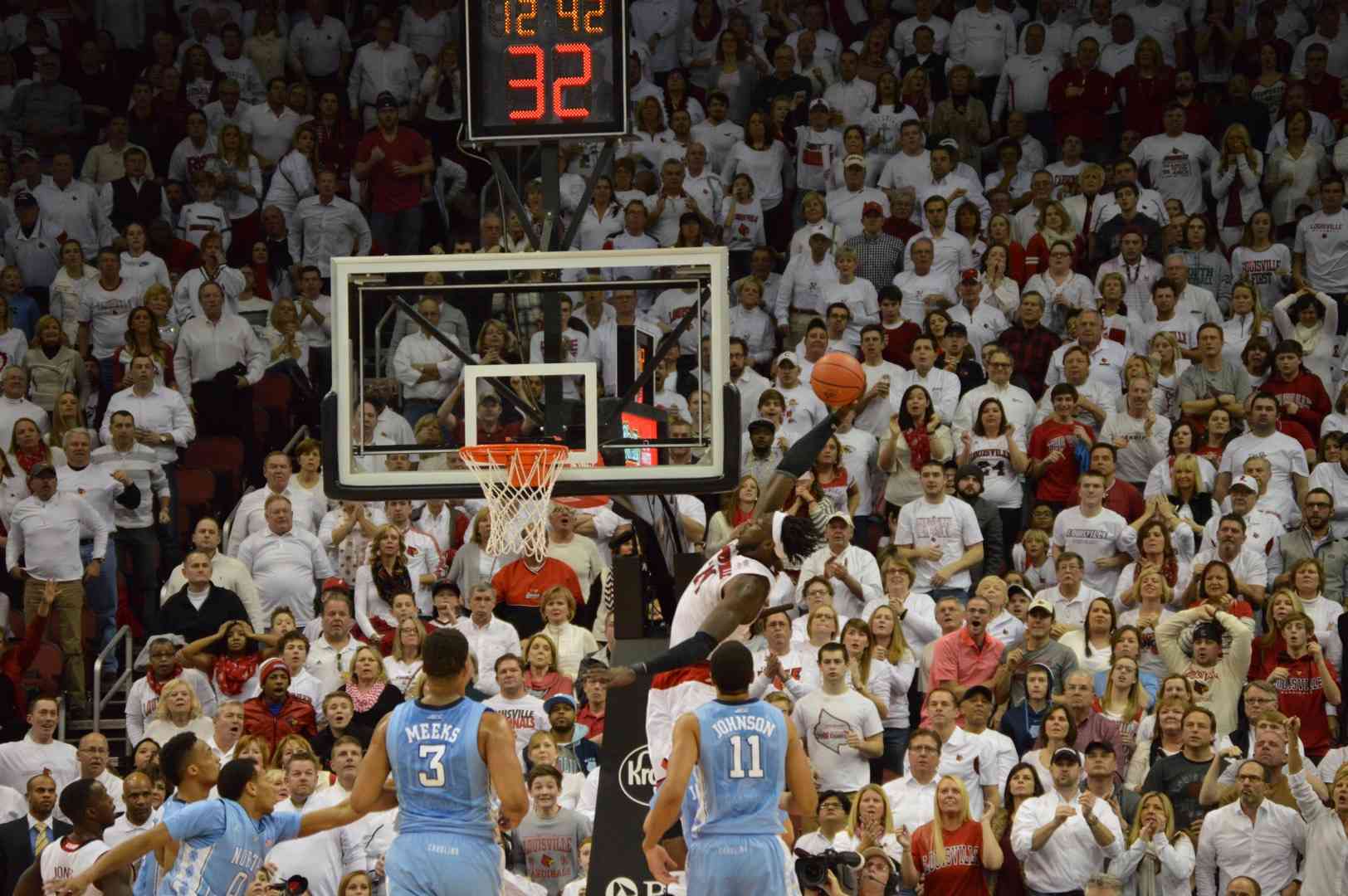 Montrezl Harrell Alley Oop Dunk Louisville vs. North Carolina 1-31-2015 Photo by Seth Bloom