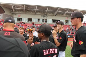 Devin Hairston MVP, Nick Solak Louisville vs. Michigan 5-31-15 Jim Patterson Stadium Photo by Mark Blankenbaker