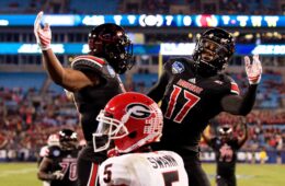 Gerald Christian & James Quick Touchdown Celebration 2014 Belk Bowl 12-30-2014 Louisville vs. Georgia Photo by Adam Creech