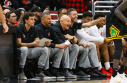 Chris Mack, Ross McMains, Kahil Fennell Louisville vs. Kentucky State 10-29-2021 Photo by William Caudill, TheCrunchZone.com