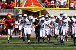 Louie the Card, Boosie Whitlow, Javian Hawkins, Scott Satterfield, Anthony Johnson Louisville vs. Boston College 10-7-2019 Photo by William Caudill TheCrunchZone.com