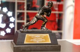 Lamar Jackson Heisman Trophy, Louisville Football Players' Lounge 9-3-2019 Photo by William Caudill, TheCrunchZone.com