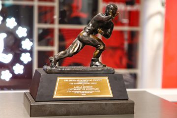 Lamar Jackson Heisman Trophy, Louisville Football Players' Lounge 9-3-2019 Photo by William Caudill, TheCrunchZone.com