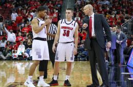 Chris Mack, Ryan McMahon, Christen Cunningham Louisville vs. Kent State 12-15-2018 TheCrunchZone.com Photo by William Caudill
