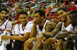 Anas Mahmoud, Dwayne Sutton, Quentin Snider, Ray Spalding, Louisville Basketball vs. Kentucky Wesleyan by William Caudill, 10-30-2017, TheCrunchZone.com