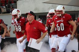 Bobby Petrino, Tyler Haycraft, Jeffrey Banks Louisville vs. Western Kentucky 9-15-2018 Photo by Torrin Madden, TheCrunchZone.com