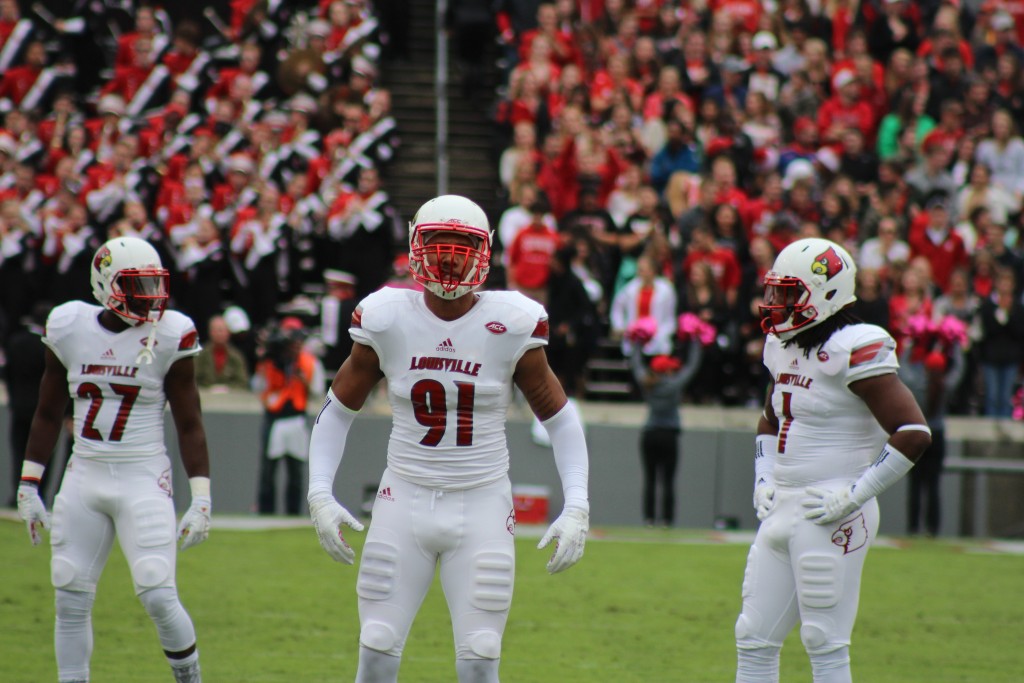 Trevon Young, Keith Brown, Jermaine Reve Louisville vs. NC State 10-3- 2015 Photo by Mark Blankenbaker