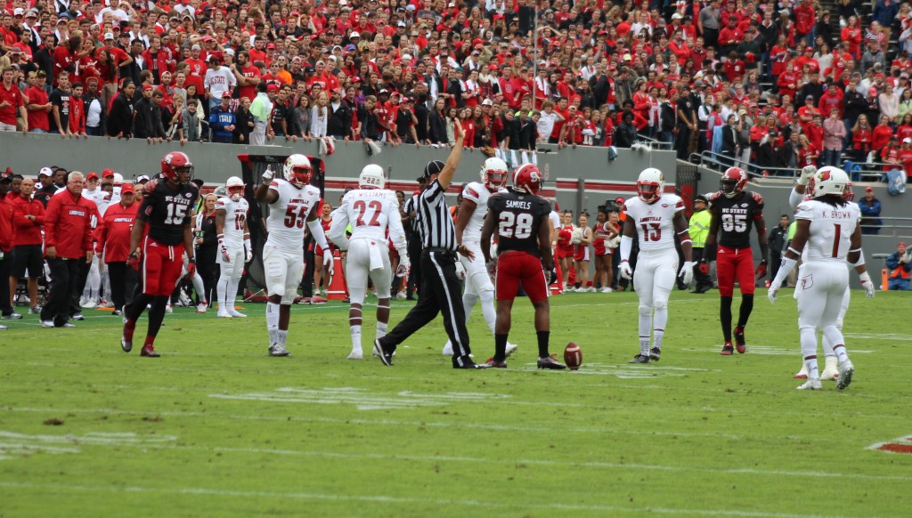 Keith Kelsey, Chucky Williams, James Burgess, Keith Brown Louisville vs. NC State 10-3- 2015 Photo by Mark Blankenbaker
