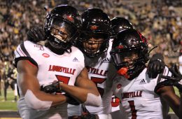 Dez Fitzpatrick, Caleb Chandler, Tutu Atwell Louisville vs. Wake Forest 10-12-2019 TheCrunchZone.com, Photo by Drew Poynter