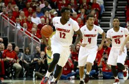 Mangok Mathiang, Quentin Snider, Donovan Mitchell Louisville vs. Notre Dame 3-4-2017 Photo by William Caudill TheCrunchZone.com