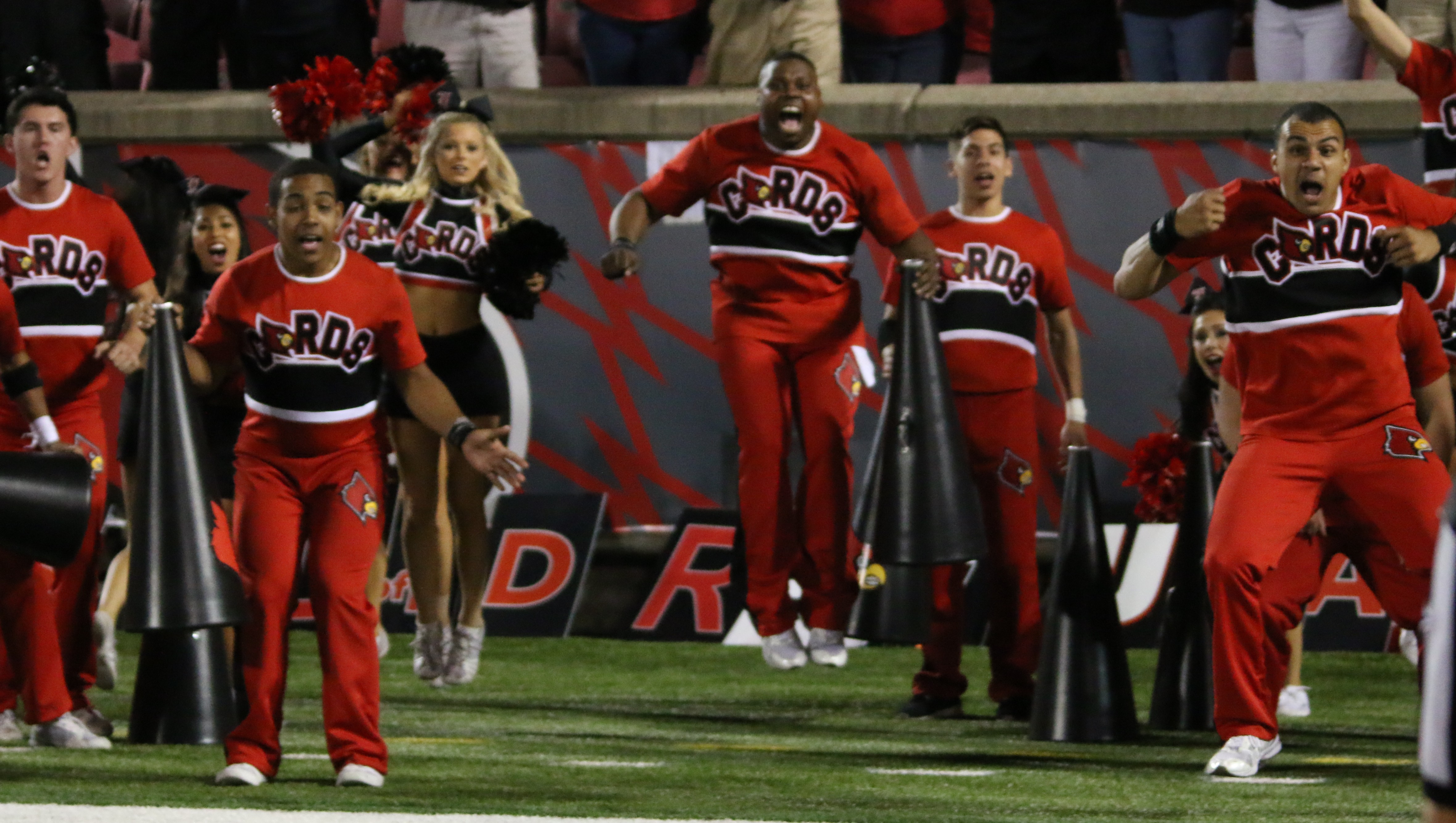 Cheerleader Celebration Louisville vs. Clemson 9-17-2015 Photo by William Caudill.