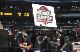 Montrezl Harrell, Chane Behanan Celebration 2013 National Championship, Final Four Louisville vs. Michigan Georgia Dome, Atlanta, GA 4-8-2013 . 2013 NCAA Tournament Photo by Mark Blankenbaker