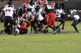 Dorian Etheridge, fumble Louisville vs. NC State, North Carolina State NCAA Championship 11-15-2019 Photo by Mark Blankenbaker, TheCrunchZone.com