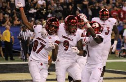 Dez Fitzpatrick, Jaylen Smith, Traveon Samuel Louisville Football vs. Purdue 9-2-2017 Photo by Mark Blankenbaker, TheCrunchZone.com