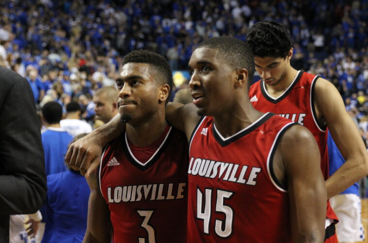 Trey Lewis, Donovan Mitchell Louisville vs. Kentucky Basketball 12-26-2015 Photo by William Caudill