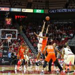 Anas Mahmoud Tip off Louisville vs. Syracuse 2-5-2018 Photo by William Caudill, TheCrunchZone.com