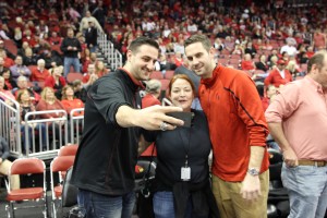 Mike Marra, Gail Kamenish, Luke Hancock Louisville vs. Pittsburgh 1-14-2016 Photo by William Caudill