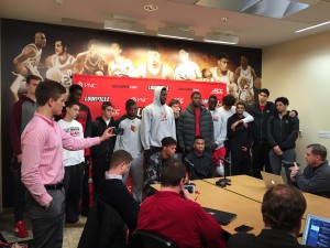 Damion Lee & Trey Lewis Address Media with Team Behind them after learning of Post-Season Ban 2-5-2016 Photo by Mark Blankenbaker