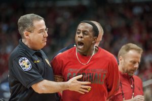 Fan Arrested on Court Louisville vs. Miami 2-11-2017 Photo By Wade Morgen TheCrunchZone.com