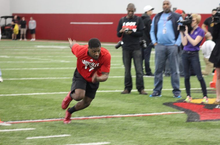 James Quick Louisville Football Pro Day 3-30-2017 Photo by Mark Blankenbaker, TheCrunchZone.com
