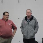Andy Wagner, Bobby Petrino Louisville Football Pro Day 3-30-2017 Photo by Mark Blankenbaker, TheCrunchZone.com