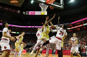 Anas Mahmoud, Dwayne Sutton Louisville vs. Georgia Tech 2-8-2018 Photo by Cindy Rice Shelton, TheCrunchZone.com