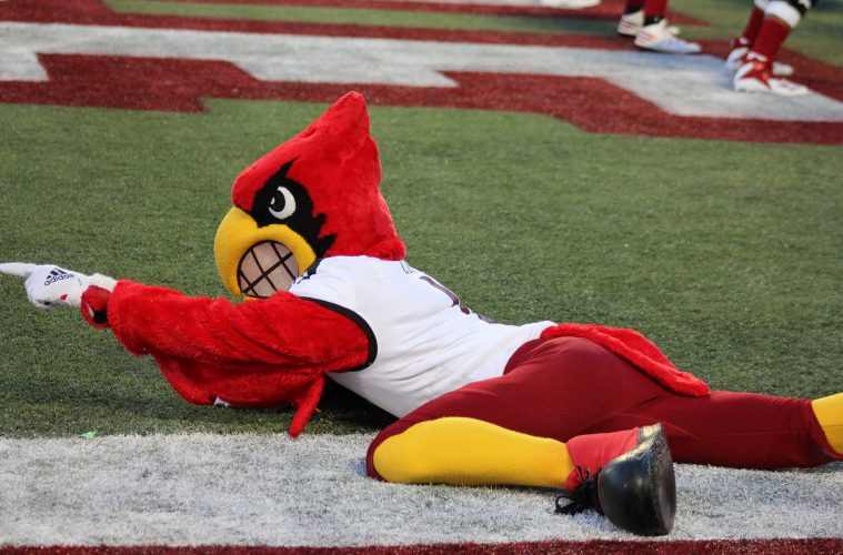 Louie the Card Louisville vs. Alabama 51-14, 9-1-2018. Photo by Ashley Satterfield, TheCrunchZone.com