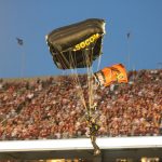 Skydiver, Parachute, UofL Flag Louisville vs. Alabama 51-14, 9-1-2018. Photo by Ashley Satterfield, TheCrunchZone.com