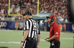 Bobby Petrino, Head Linesman Louisville vs. Alabama 51-14, 9-1-2018. Photo by Ashley Satterfield, TheCrunchZone.com