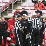 Bobby Petrino, officials Louisville vs. Wake Forest 10-27-2018 Photo by Austin Sullivan TheCrunchZone.com