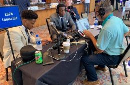 Dorian Etheridge, Seth Dawkins, Mark Blankenbaker Charlotte, NC ACC Kickoff 2019, 7-17-2019 Photo by Mark Ennis