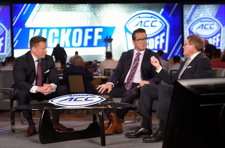 ACC Commissioner John Swofford is interviewed on the ESPN live set during the 2019 ACC Football Kickoff in Charlotte, N.C., Wednesday, July 17, 2019. (Photo by Sara D. Davis, the ACC)