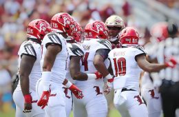 GG Robinson, Rodjay Burns, Dorian Etheridge, Amonte Caban Louisville vs. Florida State 9-21-2019 Photo by Nancy Hanner TheCrunchZone.com