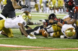GG Robinson, fumble Louisville vs. Notre Dame 9-2-2019 Photo by William Caudill, TheCrunchZone.com