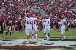 Tyler Haycraft, Dorian Etheridge, CJ Avery, Blanton Creque Louisville vs. Florida State 9-21-2019 Photo by Mark Blankenbaker TheCrunchZone.com