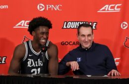 Mike Krzyzewski, Coach K, AJ Griffin Louisville vs. Duke 1-29-2022 Photo by William Caudill, TheCrunchZone.com