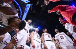 Huddle, Mike Pegues Louisville vs. Georgia Tech 2022 ACC Tournament 3-8-2022