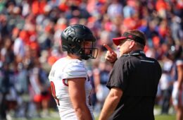 Brock Domann, Scott Satterfield Louisville vs. Virginia 10-8-2022 Photo by William Caudill, TheCrunchZone.com