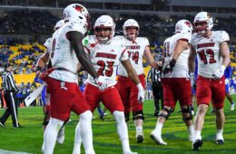 Isaac Guerendo, Chris Bell, Josh Lifson Louisville vs. Pittsburgh 10-14-2023 Photo by William Caudill, TheCrunchZone.com